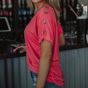 Button Sleeve Top - Coral